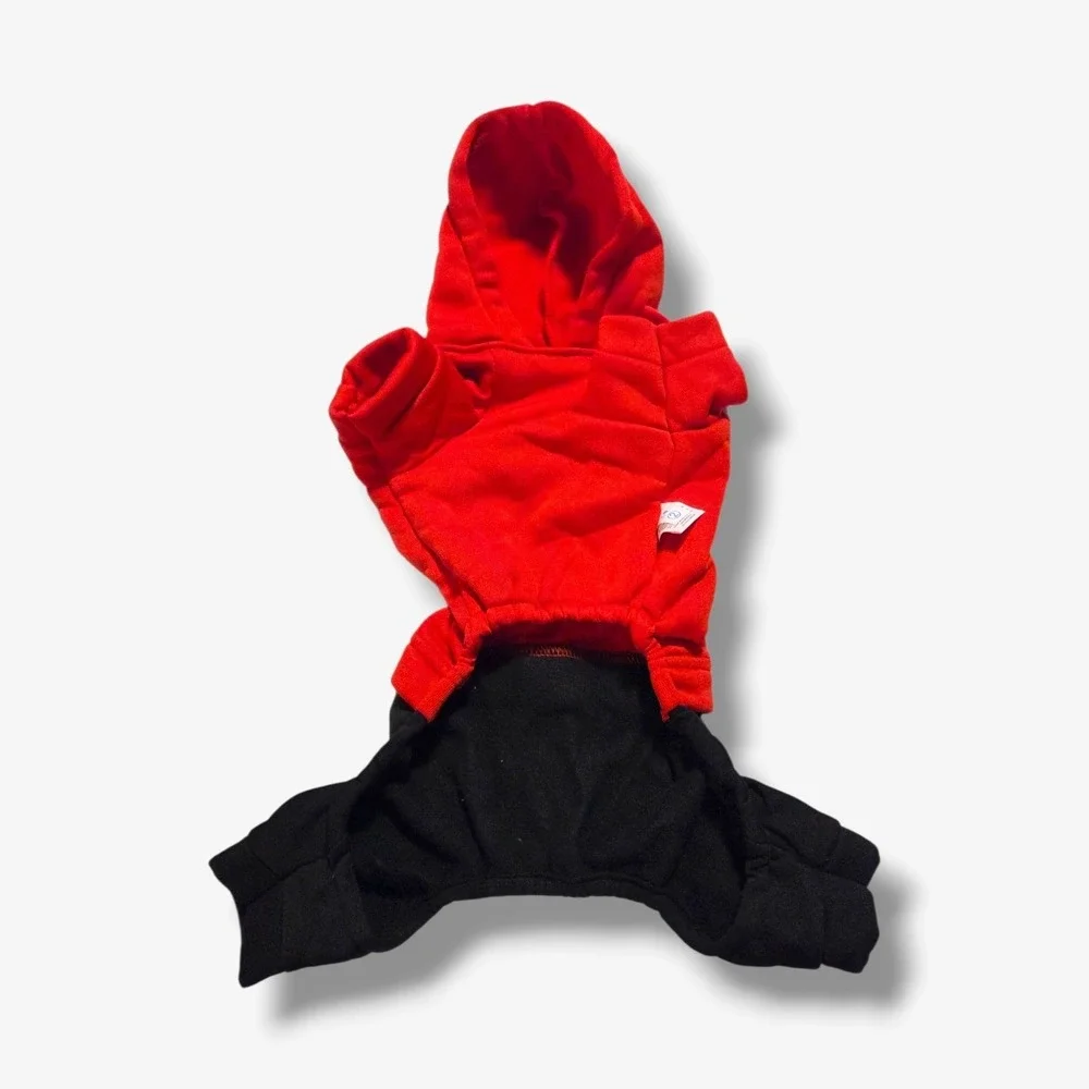 Fashion Class Boy Kids Dog Hoodie Jumpsuit Red Black Size M Pet Clothes